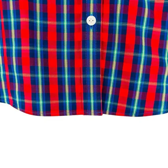 L.L. Bean Blouse Top Shirt Women's L‎ Red Blue Check Wrinkle Free Cotton Top - Picture 7 of 10